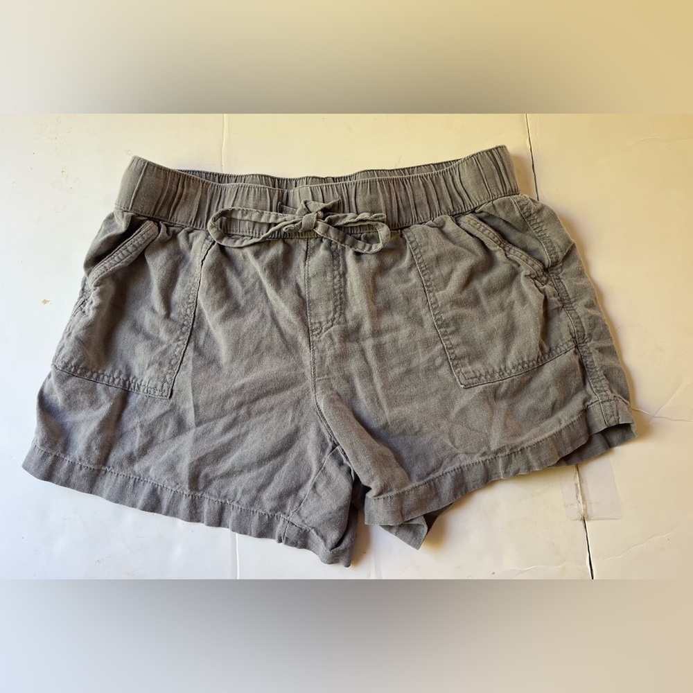 Sound Style Women’s Short Shorts Size Medium Gray Elastic Pull On Linen Blend